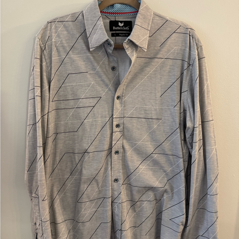 Butter Men's Gray Patterned Shirt